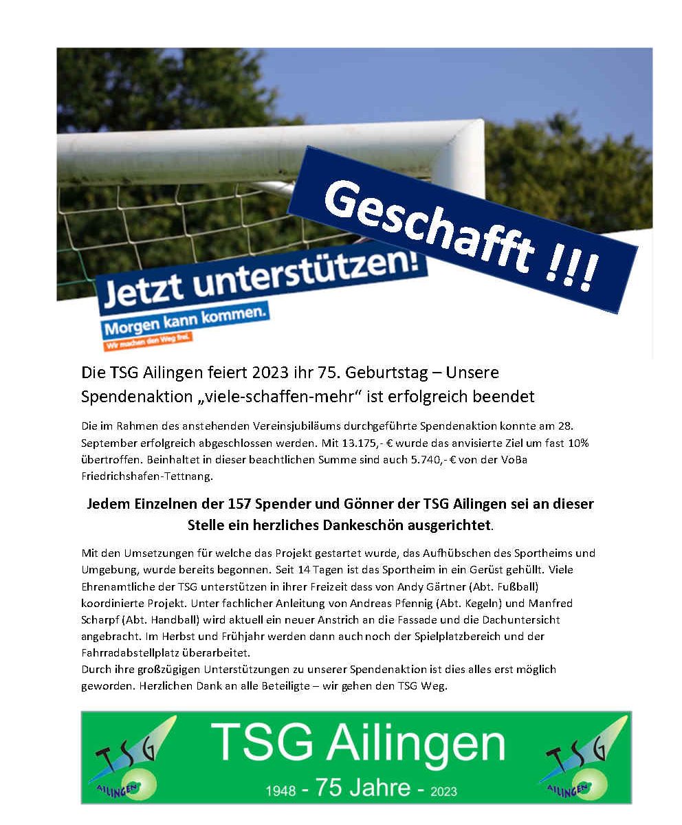 Die TSG Ailingen feiert 2023 ihr 75. Jubiläum. - Homepage